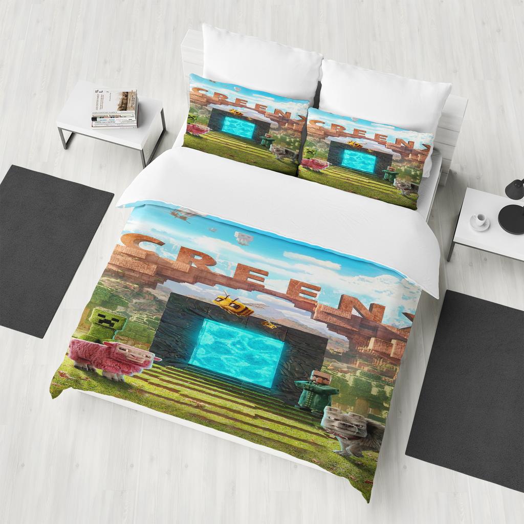 M-Minecraft 100% PolyesterAnime Printed Bedding Set Duvet Cover Queen Cotton Cute Printed Cartoon Quilt Cover