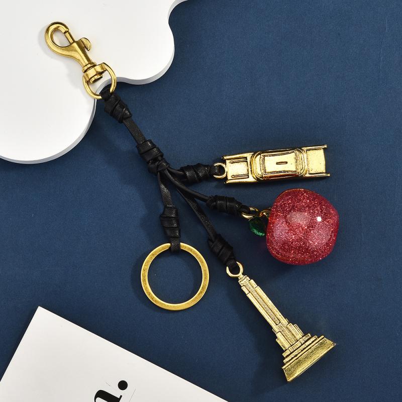Fashionable Fruits Construction Tower Car Keychain For Women Girls High-End Backpack Decoration Exquisite Accessories Gifts