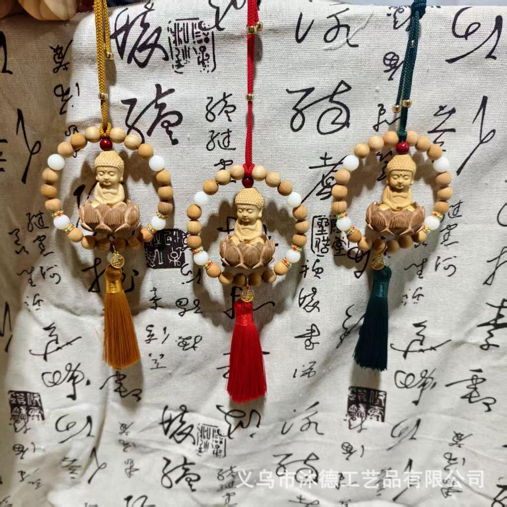 Boxwood Lotus Buddha Car Pendant: Good Luck Rearview Mirror Ornament for Men and Women