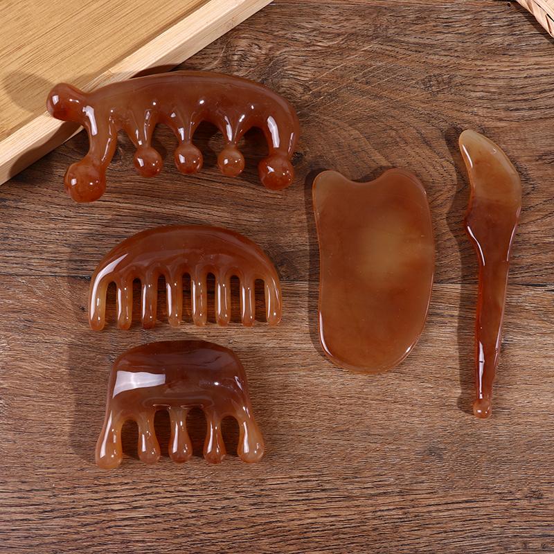 Natural Ox Horn Gua Sha Tools Scraping Point Full Body Massage Wide Toothed Comb