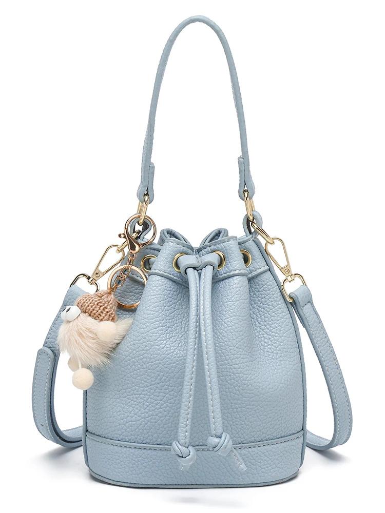 Solid PU Sweet Advanced Sense Niche Design Bucket Bag Casual Large Capacity Versatile Drawstring Women's Handbags
