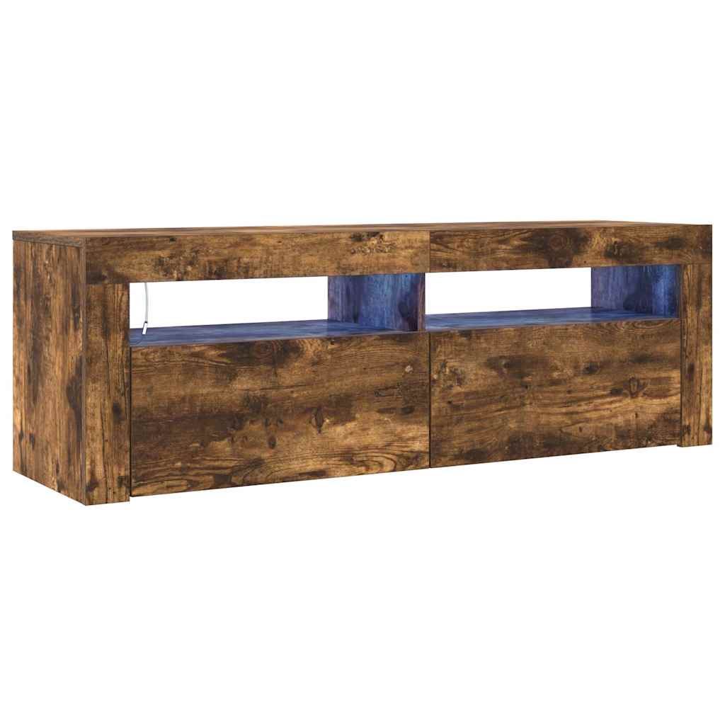 TV Cabinet with LED Lights Smoked Oak Finish 120 X 35 X 40 Cm