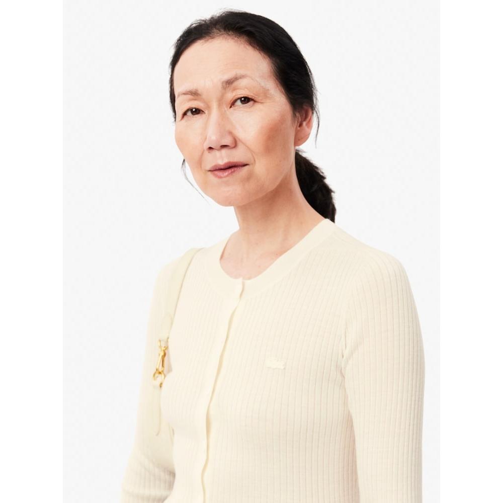 LacoSte Women S Slim Fit Ribbed Crewneck Cardigan Af2560 54n 70v q2nAf2560 54n70v