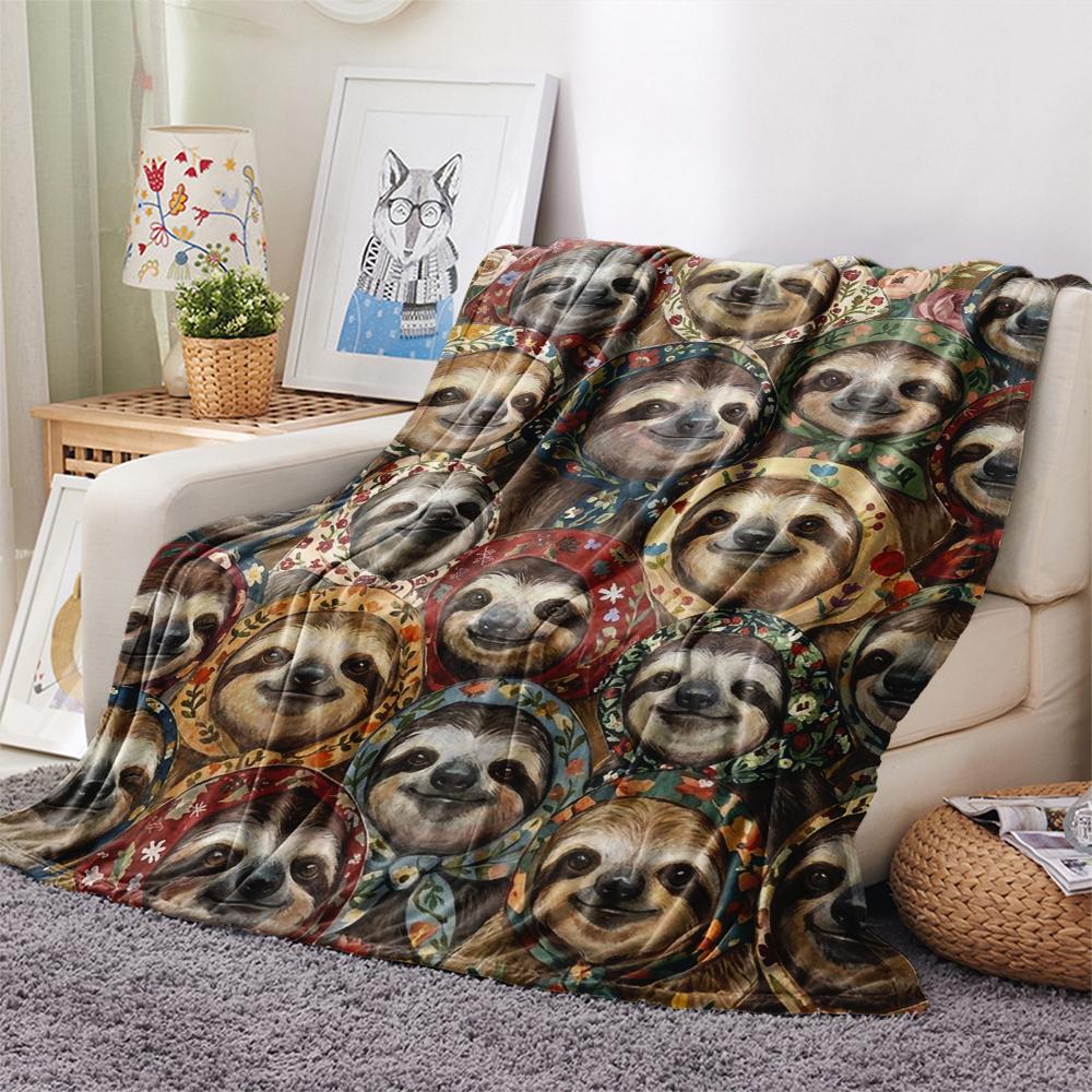 1 Stück Retro Tier Kunst Druck Flanelldecke, Hohe Qualität für Alle Jahreszeiten, Heimdekoration, Wärme und Komfort, Perfekt für Weihnachtsgeschenke