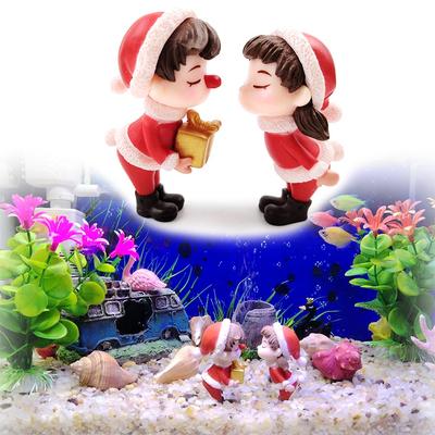 1 Couple of Cute Christmas Couple Mini Figurines Micro Landscape Decor - Perfect for Aquarium & Fish Tank Decoration, DIY Garden Ornaments