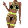 European & American Mesh Strappy Underwire Push-up Lingerie Set with Metal Ring & Bandage Waist Cincher