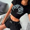 Dámské tričko Letní móda Crop Top s krátkým rukávem Dragon Print