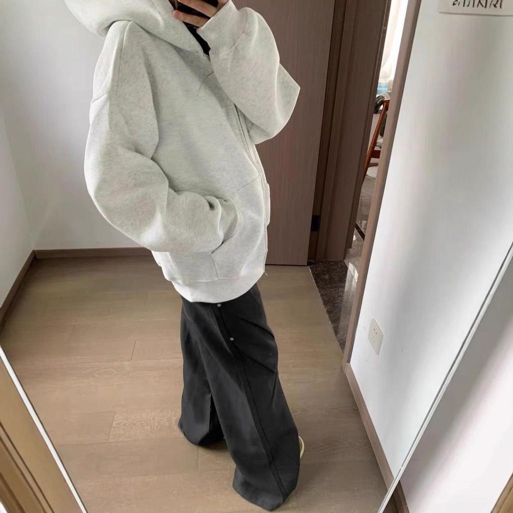 Stylish Grey-White Cardigan Hoodie for Men & Women - Cotton, Loose Fit, Hooded, Perfect for Autumn/Winter Casual Wear