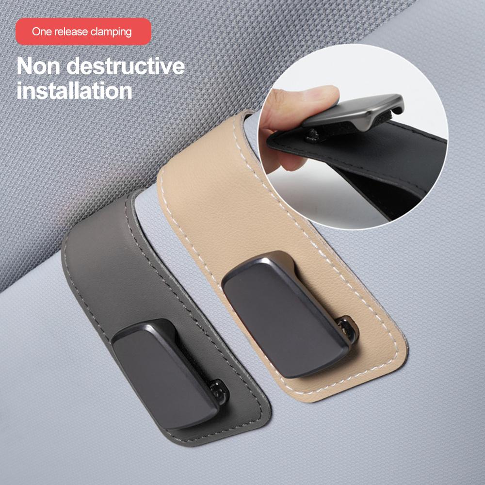 Multifunction Car Sun Visor Glasses Clip Leather Eyeglasses Clip Automobile Sunglasses Holder Card Case Auto Interior Accessorie