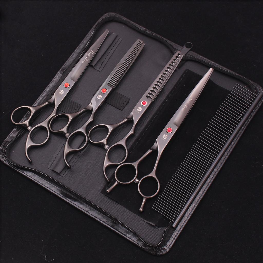 Professional Purple Dragon Dog Grooming Scissors Set 7" Japanese Stainless Straight Shears Pet Thinning Scissors Curved Shears Chunker Z3002