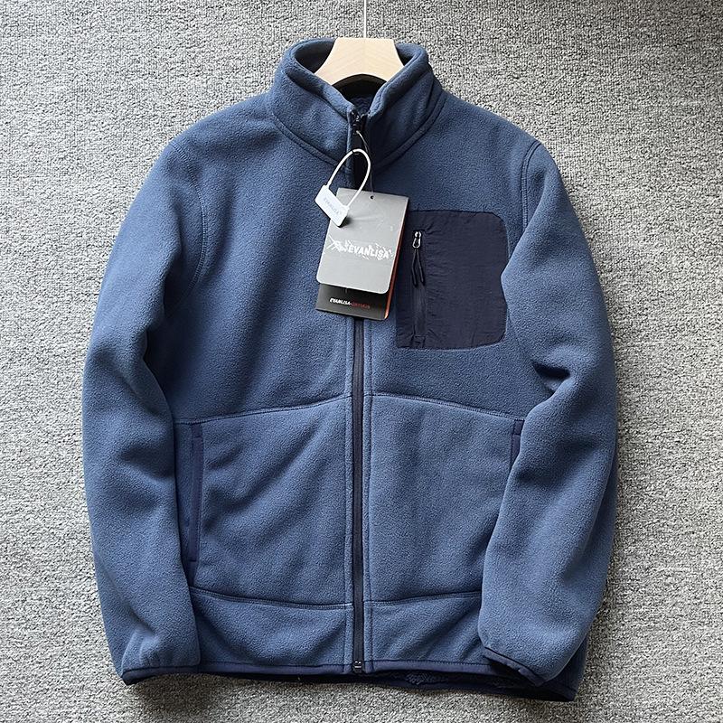 

Heavyweight 600g Double-Sided Fleece-Lined Lambswool Jacket with Stand Collar Small темно-синього кольору