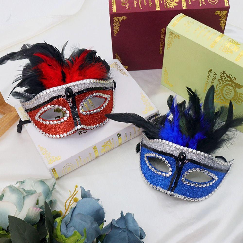 Half Face Halloween Masquerade Mask Party Costume Props Feather Mask  Carnival