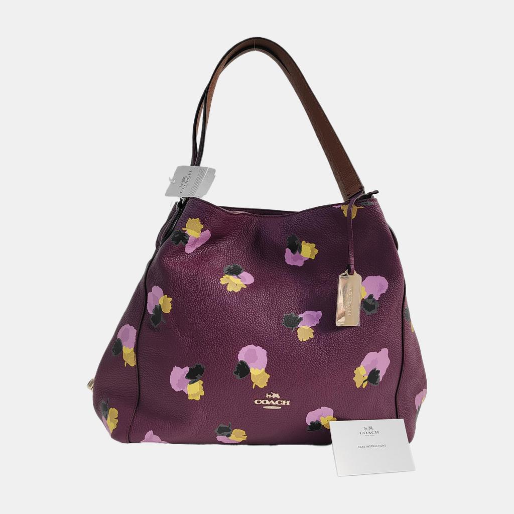[Pre-Owned] Tote Bag Purple Red Leather Printed Shoulder Handbag - Very Good #MT49OO