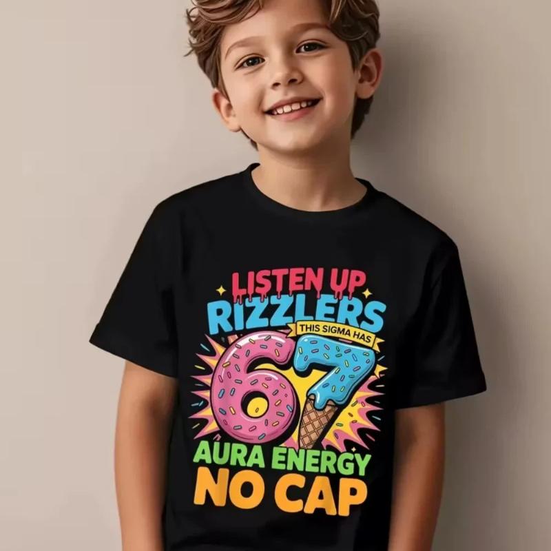 Kids Fun Digital Summer Short Sleeve T-Shirt Cotton Loose Comfortable Top Street Fashion Casual Trendy