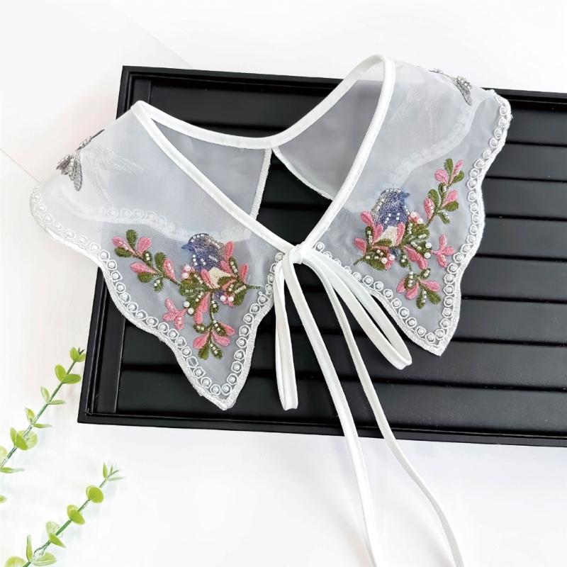 Embroidered Half Shirt Floral Collar Beads Spread Lapel Ancient Art Collar Sweet Shawl Floral Decorative Shawl