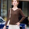 Spring Autumn Women Solid Basic Bottoming T-shirt Female Clothing Fashion Casual Modal Knitted V-Neck Versatile Long Sleeve Top