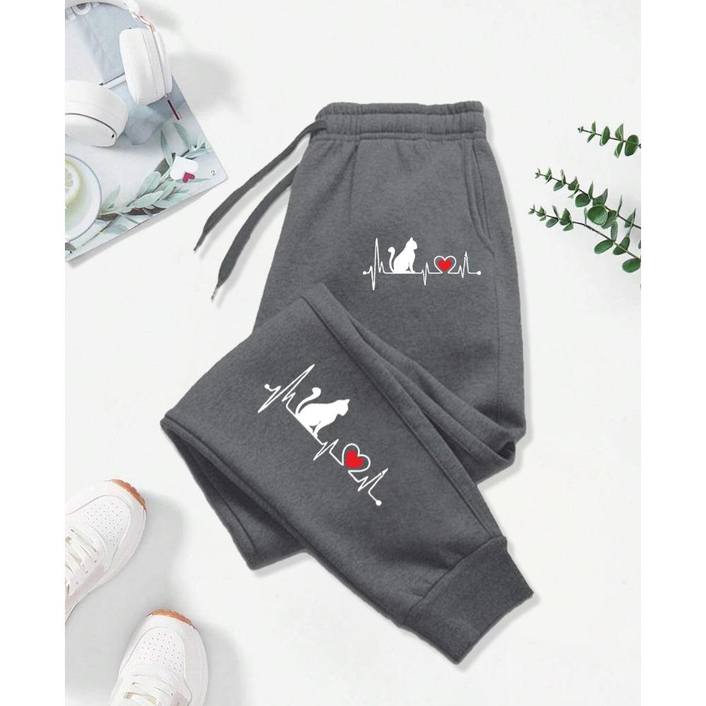 Dog Red Heart Electrocardiogram Printing Printed Woman Pant Street Soft  Sweatpants Sport Fashion Trousers Autumn Pants