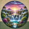Vintage Metal Wall Art Round Tin Sign Fantasy Waterfall Decor Home Bar Gift
