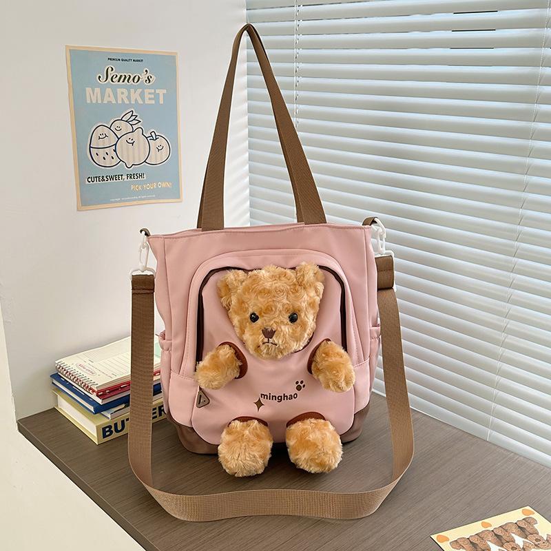Cute bear crossbody bag women's new Korean version of the cartoon large-capacity shoulder bag student class tote bag trend