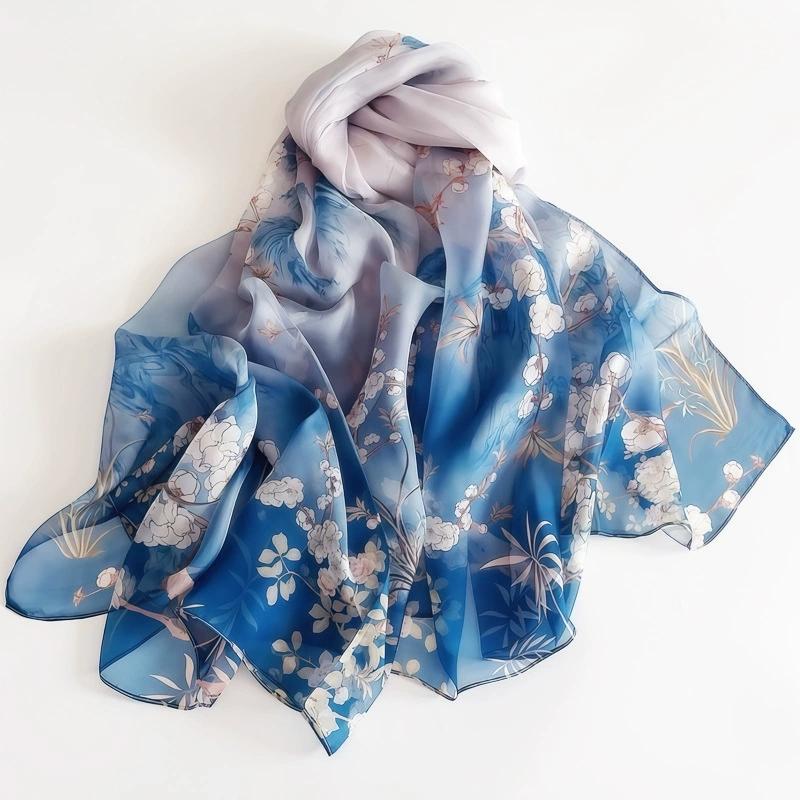 Spring Summer Women Large-size Printed Beach Shawls Muslim Hijabs Travel Thin Sunscreen Scarf/Scarves 100% Silk Beach Scarf