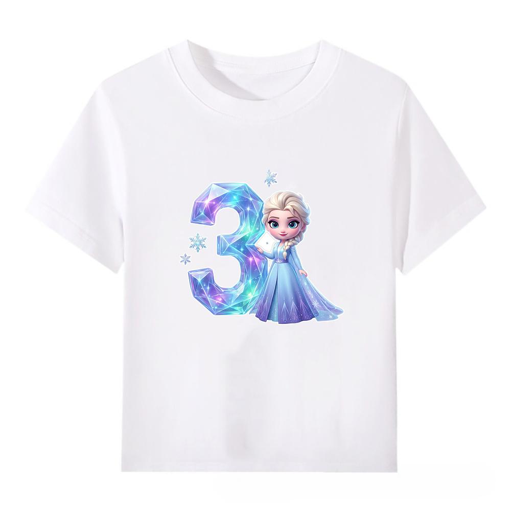 Disney Frozen Elsa Number Print Kids Cotton T-Shirt Girls Boys Breathable Short Sleeve Tee Cartoon Fashion Children's Clothes