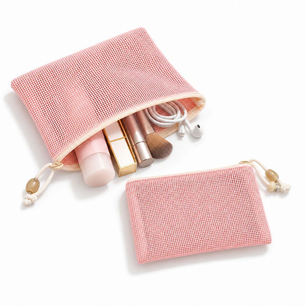 Portable Mesh Cosmetic Bag Zipper Closure Transparent Makeup Handbag Large Capacity Lightweight Storage Pouch