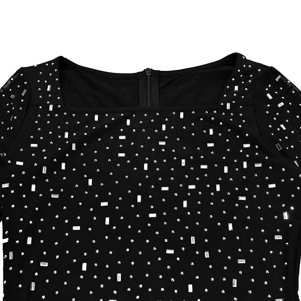 European & American Rhinestone Long Sleeve One-Shoulder Women's Dress