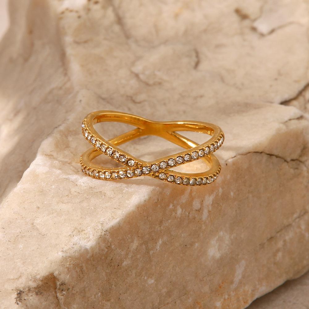 Simple Cross Diamond Ring, Niche Design, Tail Ring, Fashion Personality, Internet Celebrity Versatile and Non-fading Ring