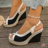 Sommer Neue Damen Peep-Toe Keilsandalen Wasserdichte Plateau Hanfseil Dicke Sohle Ein Riemen Lässige Strandsandalen