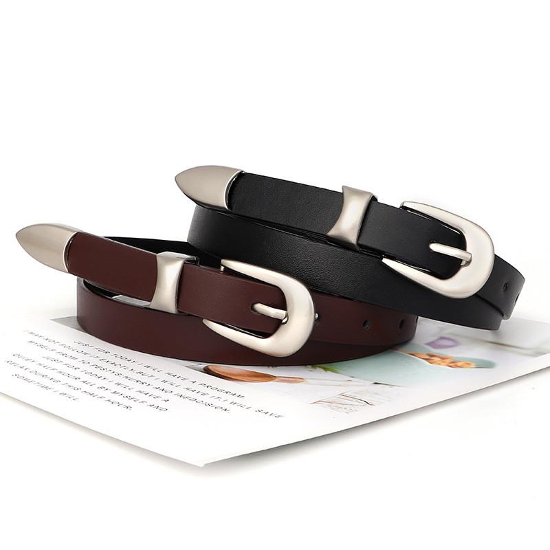 Color Simple Solid Silver Buckle Women Slim Waist Belt Versatile For Use Daily