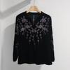 Autumn Women's Plus-Size Velvet Blouse Loose V-Neck Pullover Shirt Embroidered Flocked Velvet Blouse
