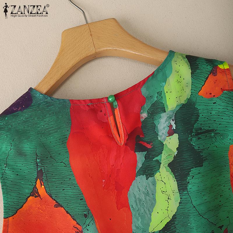 ZANZEA Women Casual Round Neck Loose Print Sleeveless Tank Tops