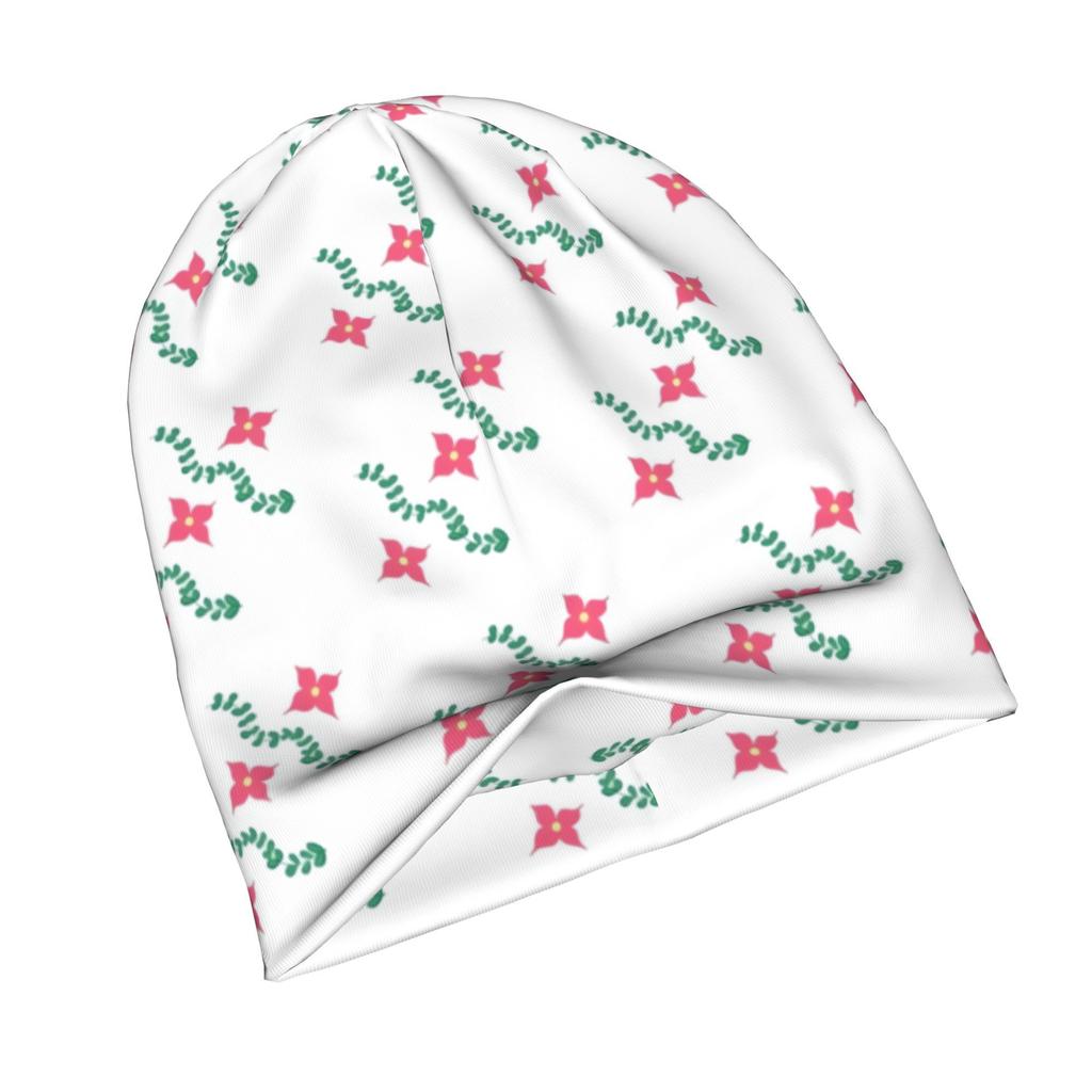 2D Flat Printing Pastel Green Pink Colorful Flowers Classic Knit Hat for Adults Available In Versatile Tones Ideal for Subtle Styling During Cool Days