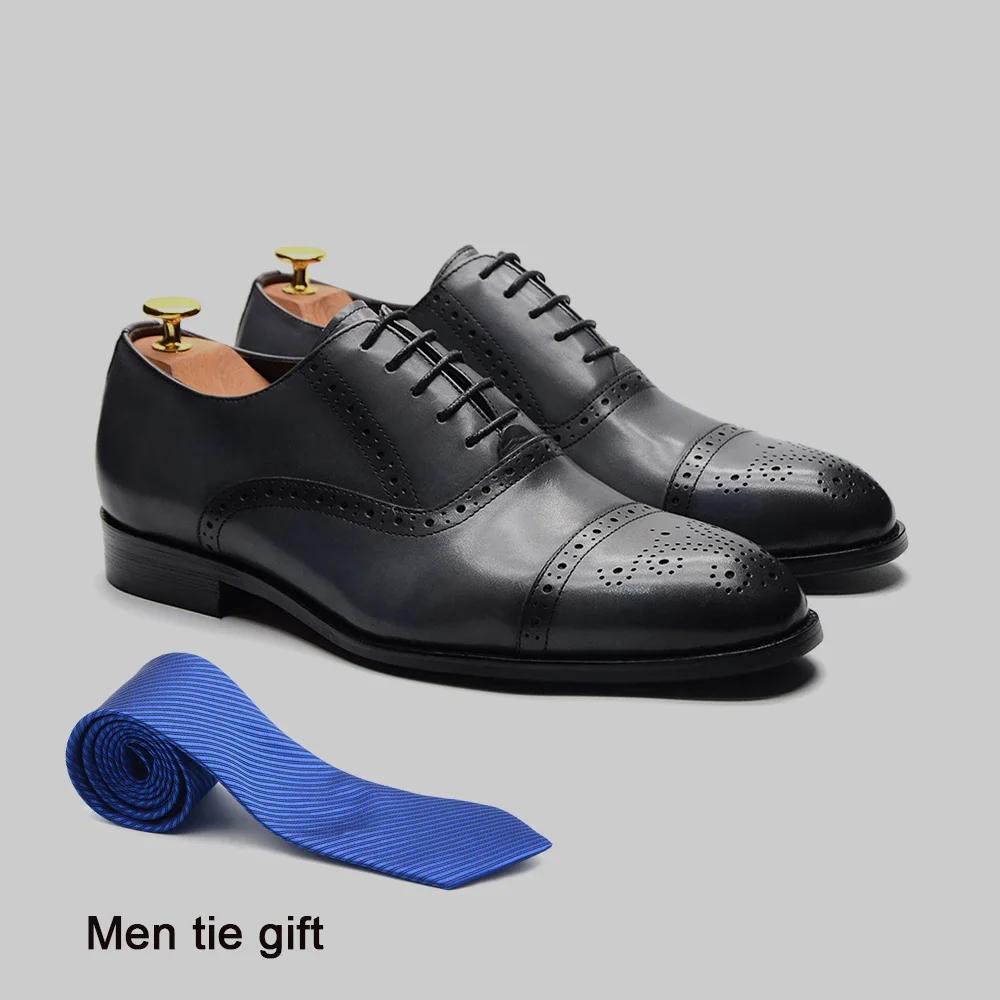 

Italian Mens Dress Shoes Genuine Leather Cap Toe Oxfords Lace-up Black Brown Wedding Business Office Brogue Formal Shoes for Men 46