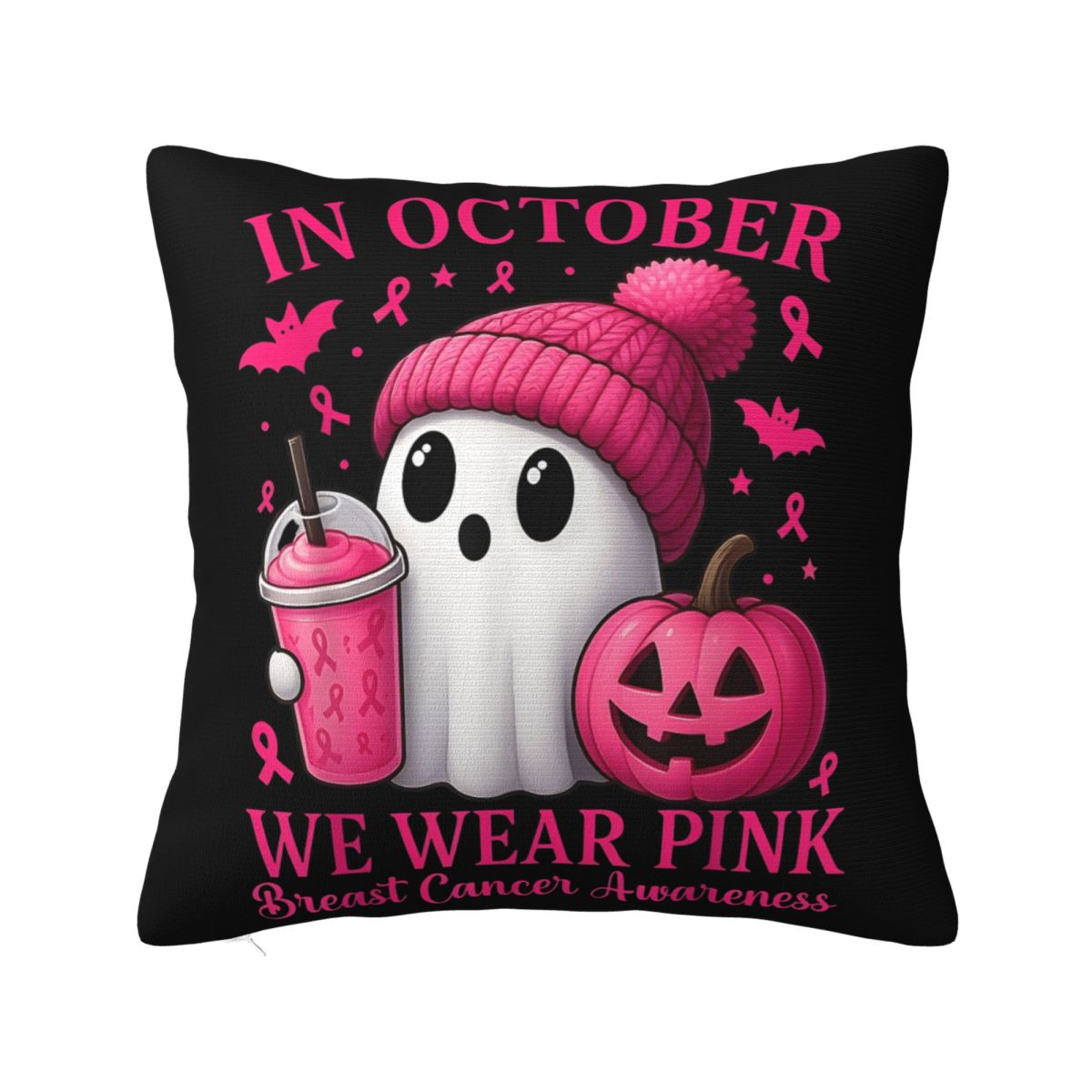 

Breast Cancer Women Halloween Girls In October We Wear Pink Throw Pillow Cover Polyester Throw Pillow Customized Pillowcase 30x30cm 12x12in