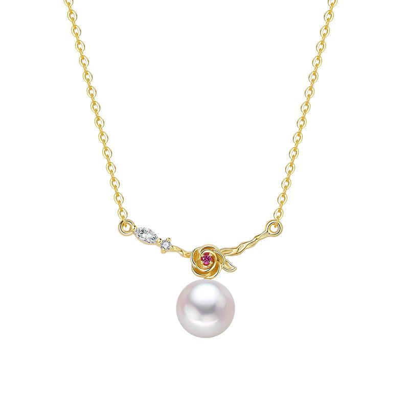Stylish S925 Silver Camellia Freshwater Pearl Pendant Necklace for Women 925 Sterling Silver