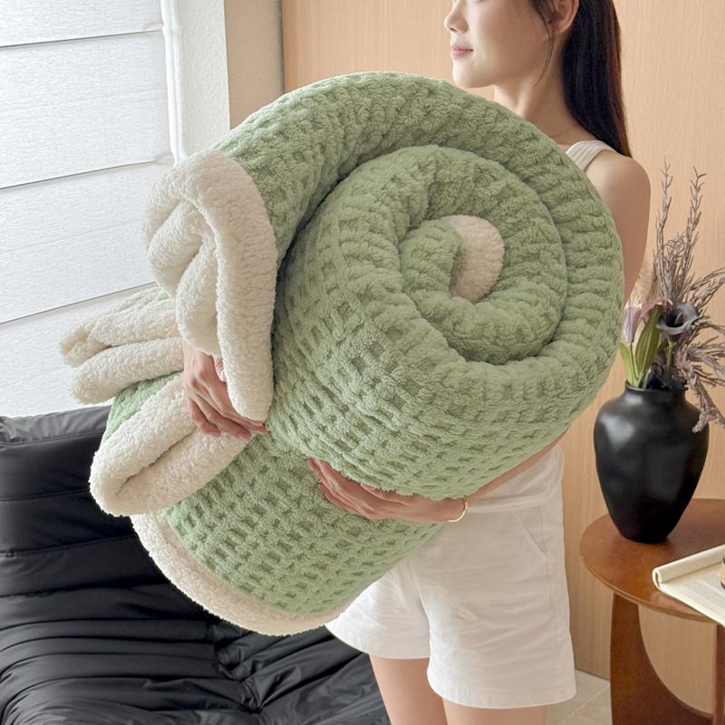 WOSTAR Warm Soft Waffle Jacquard Blankets For Beds Winter Fluffy Coral Fleece Thermal Thick Bed Sheet 150X200 Extra Large Size