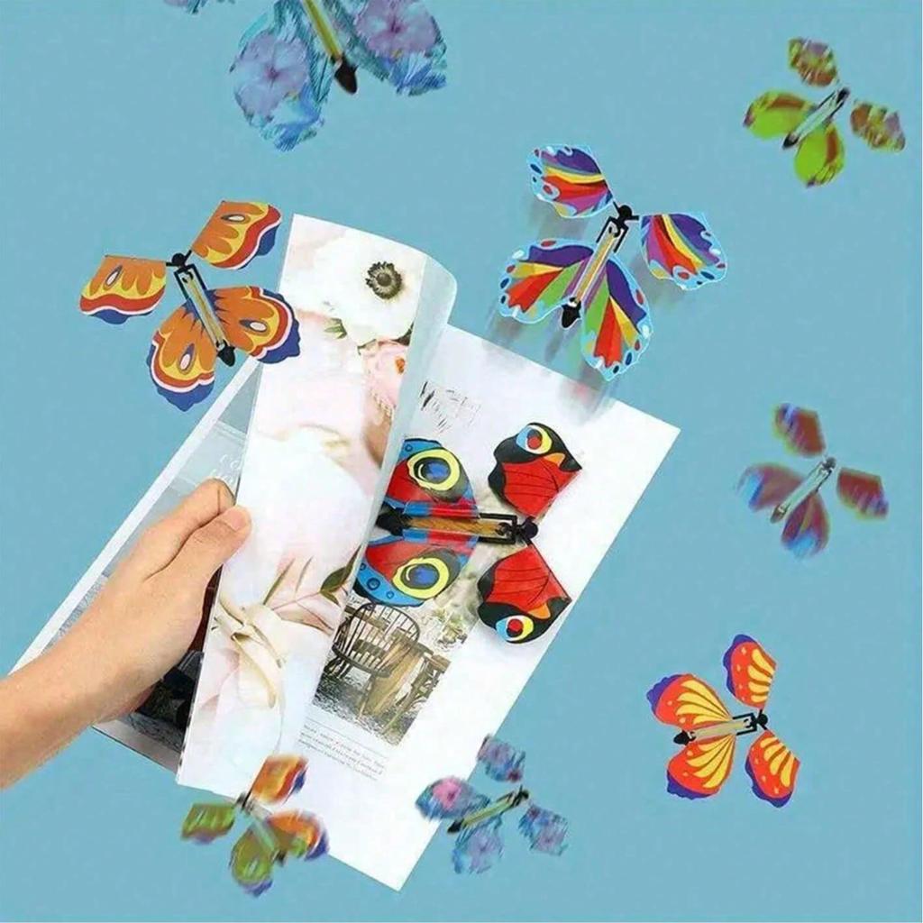 5 Pcs Magic Wind Up Flying Butterfly, Rubber Band Powered Magic Fairy Flying Toy, Great Surprise Gift ,Party Favor Random, Christmas Magic,