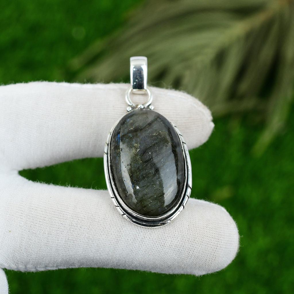 Labradorite Gemstone Third Eye Chakra Artisan Pendant Jewelry Sterling Silver