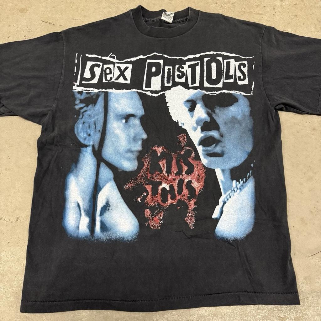 Vintage Sex Pistols Kiss This T-T-Shirt AOP Punk Band Tee Size XL REPRINT RARE