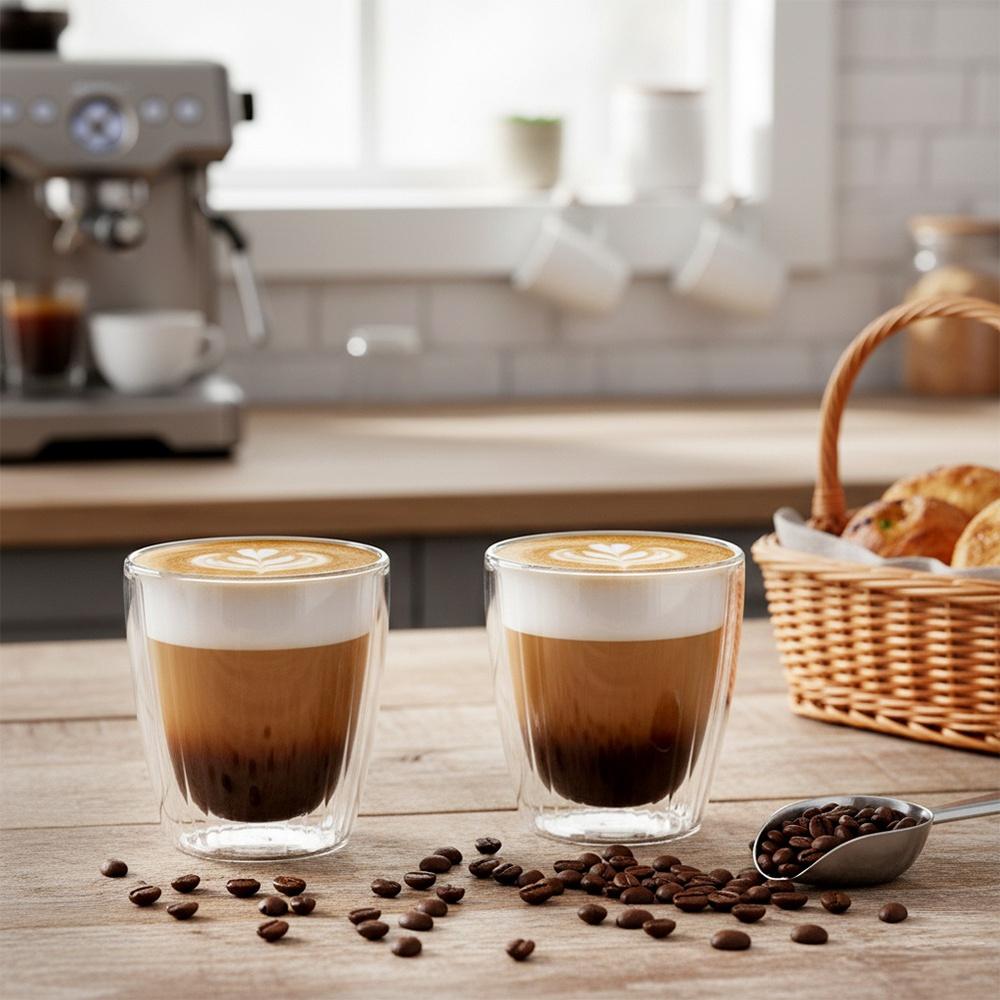 2x Szklanki Termiczne Z Podwójną Ścianką Kubki Do Kawy Latte Herbaty 230 Ml