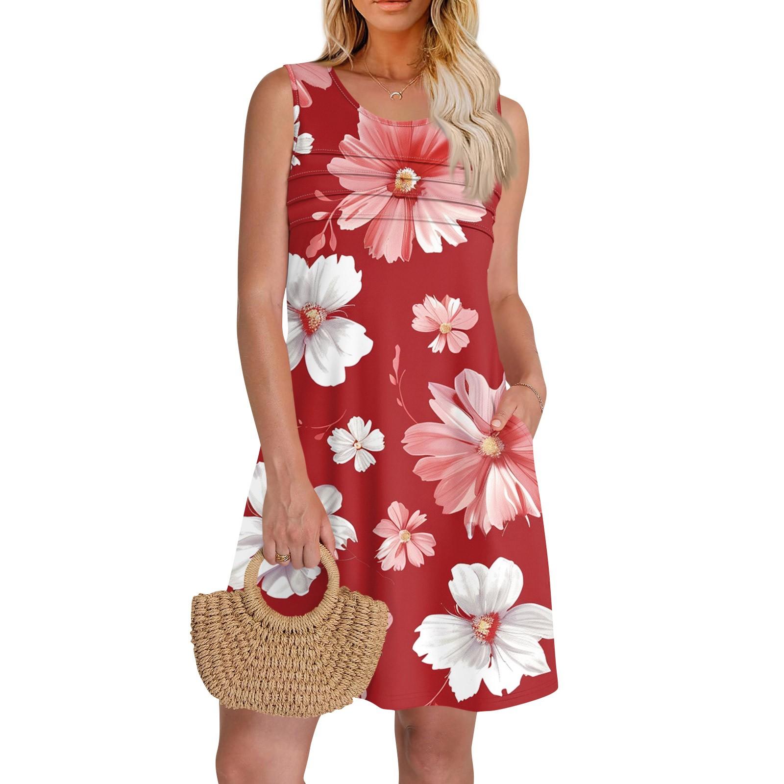 

Женский повседневный сарафан с карманами, летнее пляжное платье в стиле бохо, праздничные платья для женщин, платья-майки XXL красный