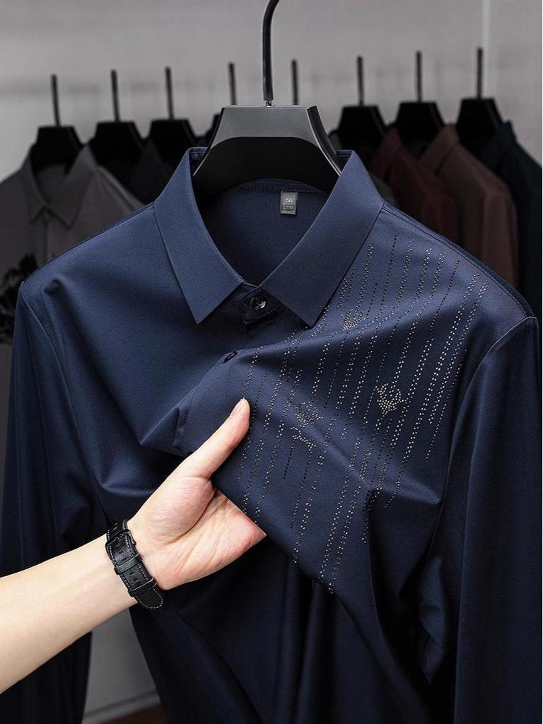 Herren Nahtloses Langarm Bügelfreies Luxe Stretch Businesshemd