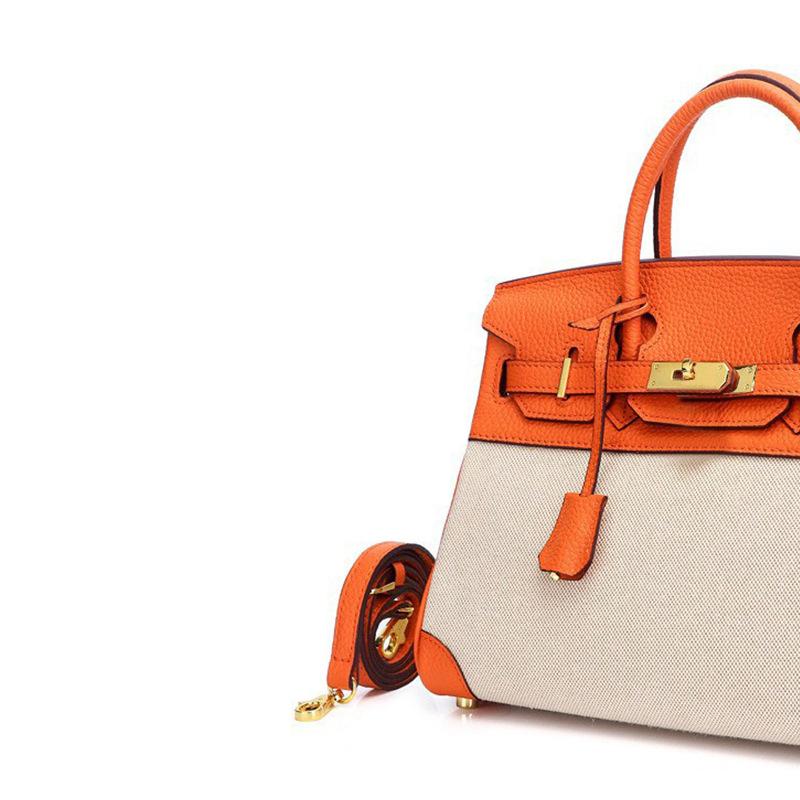 European and American new leather women's bags, first layer cowhide with canvas fashion platinum bags, women's handbags, shoulder bags