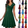 Damen Casual Fashion Print Kurzarm V-Ausschnitt Knielang Partykleid