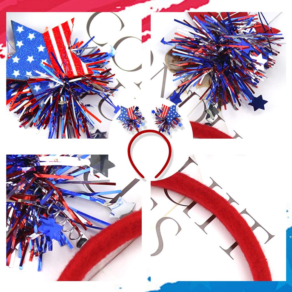 4th of July Headband Independence Day Hair Accessories Patriotic Party Hair Supplies USA Flag Star Design Blue Red Ribbon Stars Hair Decoration Cute