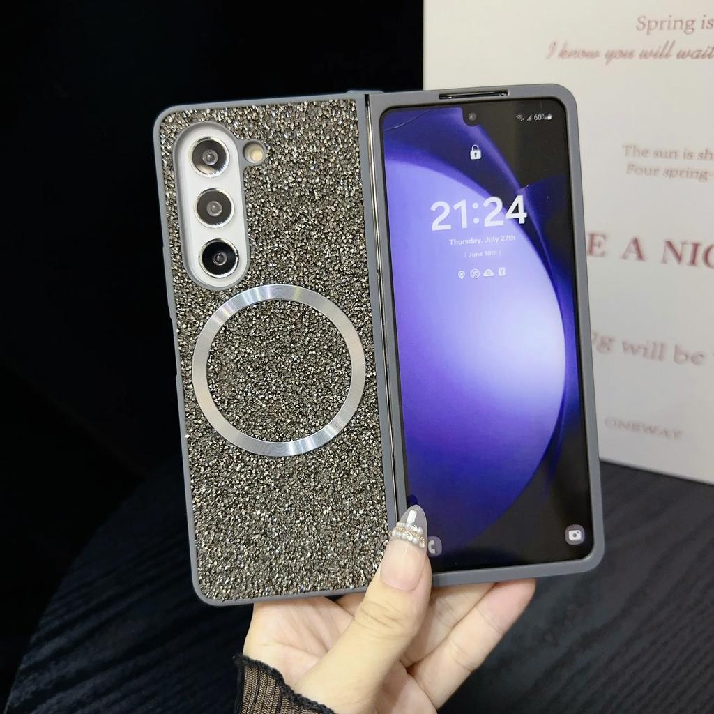 High-end Luxury Magsafe Magnetic Sparkling Diamond Brilliant Phone Case for Samsung Galaxy Z Fold 7 6 5 4 3 TPU Soft Edge Cover