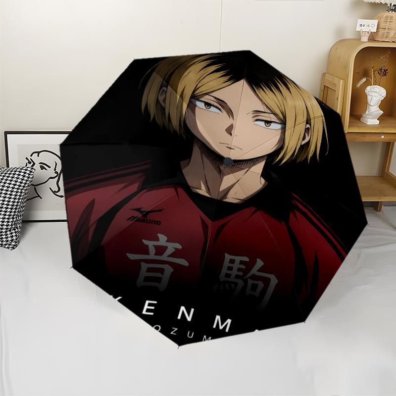 Haikyu Print Automatic Umbrella, 8 Rib Iron Frame, Plastic Handle, Suitable for Outdoor Travel &Daily , Ideal Gift