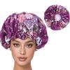 Floral Print Double Sided Satin Shower Cap Adjustable Silky Hair Bonnet for Women Bath Spa Swimming Hair Care