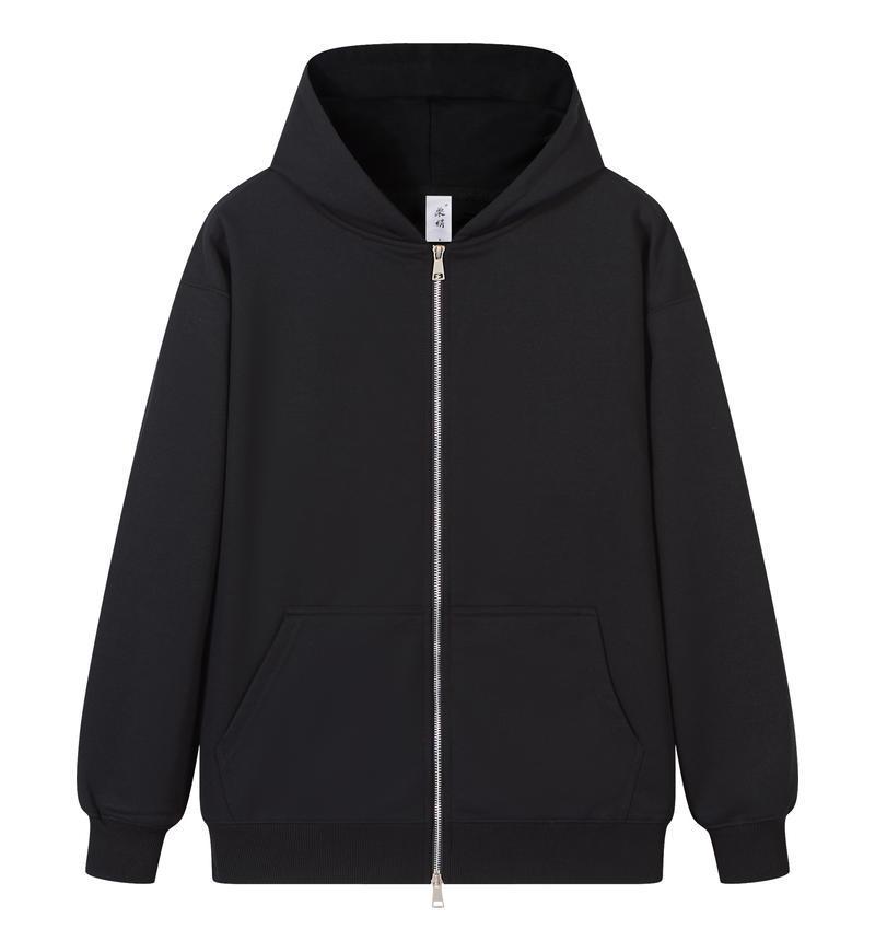 Retro Loopback Double-Zip Unisex Hoodie - Trendy Drop Shoulder European Fit Extra Large чёрный